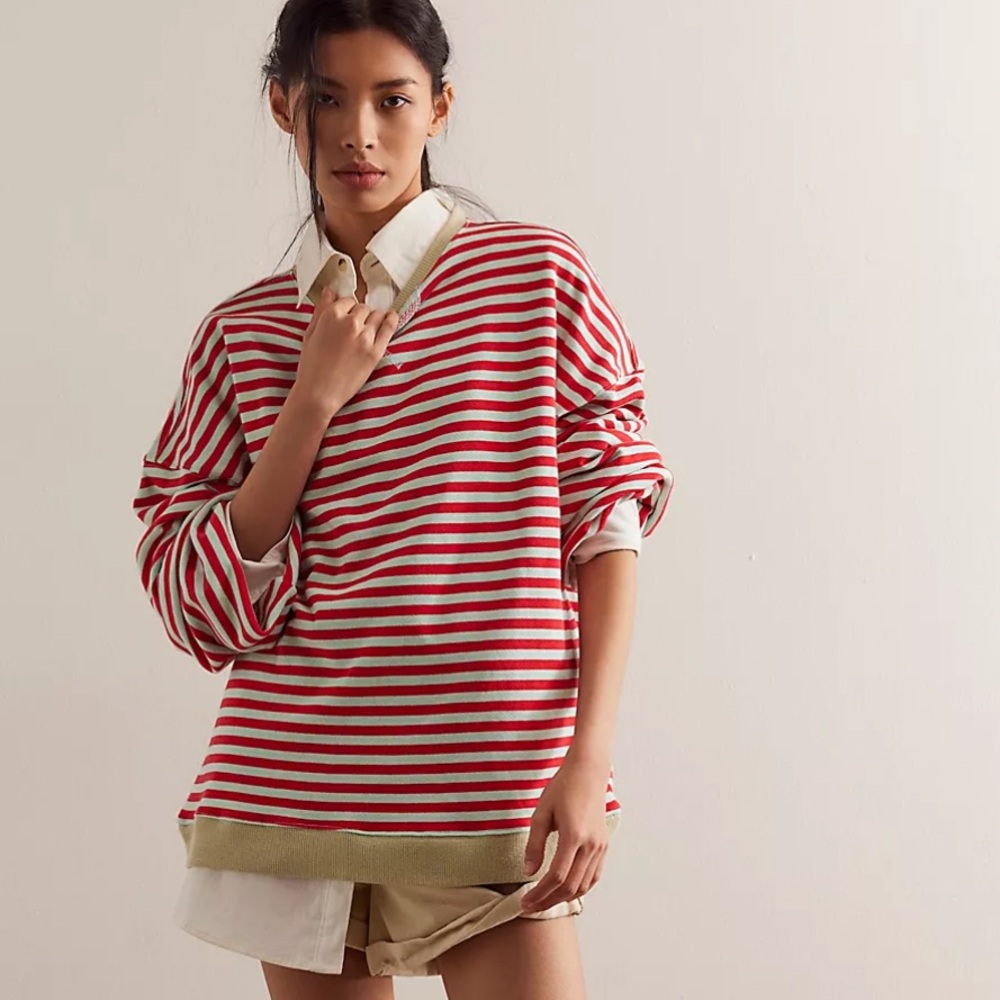 NWOT Free People Classic Striped Oversized Crewneck